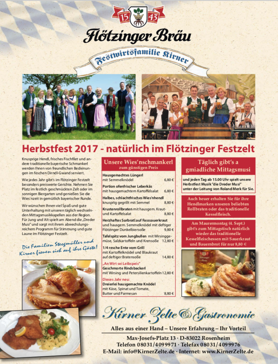 Herbstfest 2017 - natürlich im Flötzinger Festzelt